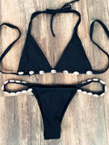 Black With Shell Halter Bikini Set
