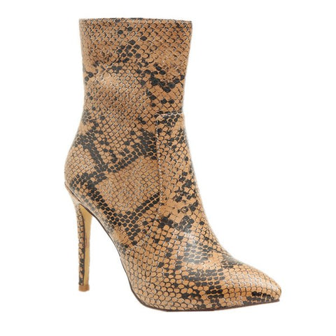 Trendy  Leatherette Winter Fashion Boots Stiletto Heel Pointed Toe Mid-Calf Boots Animal 