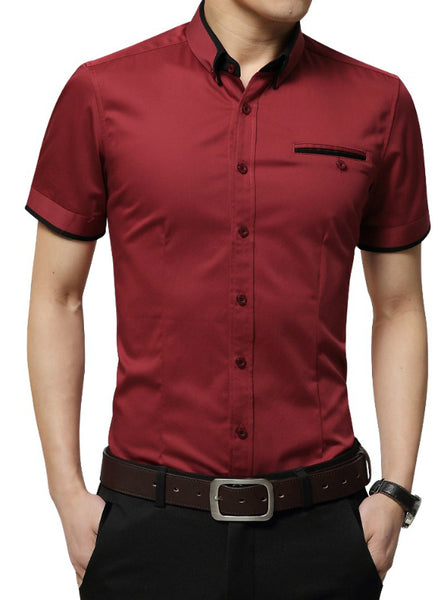 Men's Business Shirt Short Sleeves Turn-down Collar Tuxedo Shirt Shirt