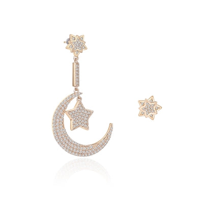 Hot Sale Full Drill Star Moon Ear-Hook Stud Earrings