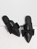 Fashion Black Point Toe Bow Detail Slip On Flats
