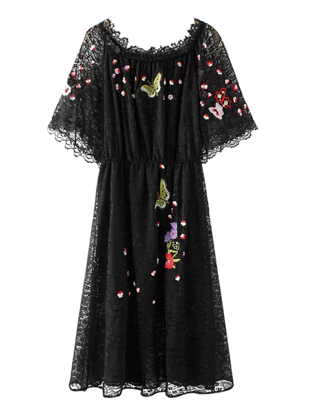 Embroidered Off Shoulder Lace Dress