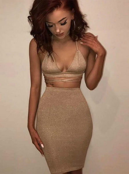 Deep V Neck Lace Up Crop Top Two Piece Set 