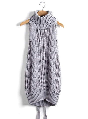 Turtleneck Sleeveless Long Virgin Knitted Sexy backless Women Sweaters 