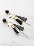 Dreamy Detail Drop Earrings With Gemstone Triangle And Tassel 
