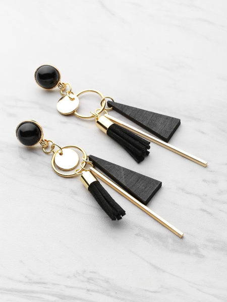 Dreamy Detail Drop Earrings With Gemstone Triangle And Tassel 