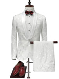   One Button Slim White Men's Dress Suit Notched Collar Printed