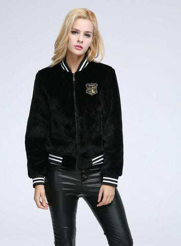 Women Fur Cardigan Short Baseball Shirt Sheep Shearing 