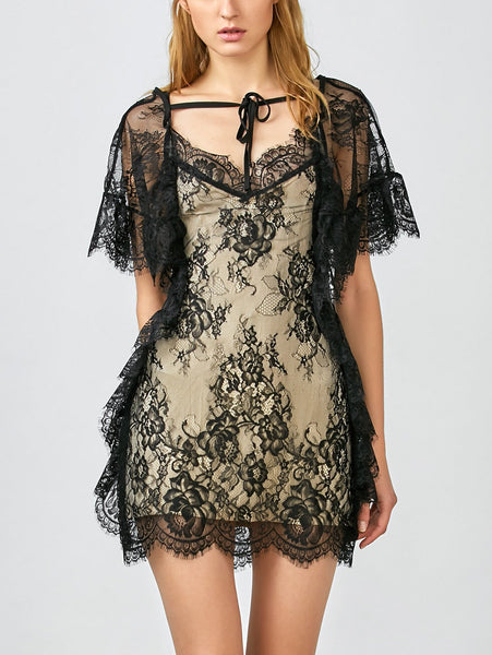 Flounced See-Through Lace Dress