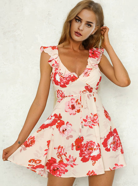 Women Ruffle Sleeveless Sash Summer Dress