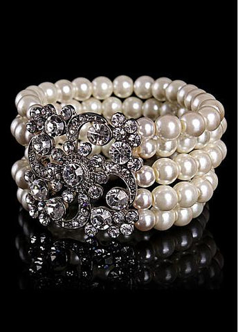  Hot Sale Silver-plated Alloy Bracelets With Rhinestones & Pearls Eye-catching