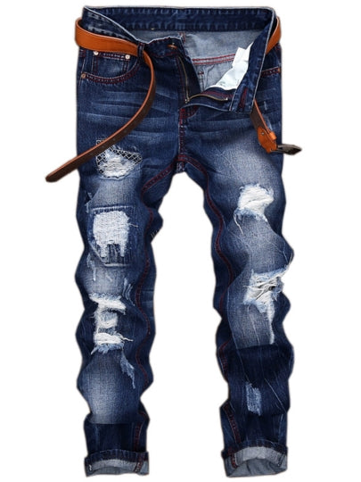 Straight Men's Jeans Zipper Hole Worn 