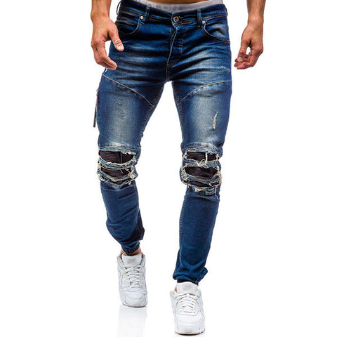 Washed Holes Frayed Jeans for Men Stylish Biker Cotton 
