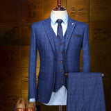 Three Pieces British Style Slim Blazers for Men Plus Size Blue Wedding Formal 