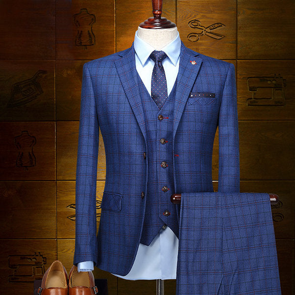 Three Pieces British Style Slim Blazers for Men Plus Size Blue Wedding Formal 
