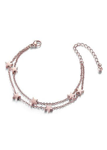 Fashion Stars Rose Gold Titanium Steel Double Layered Bracelet 