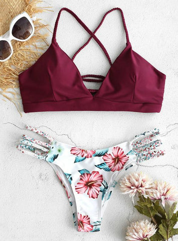 WOMEN'S BIKINI CUT FLOWER TWO PIECE SWIMSUIT