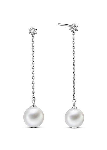 Popular AAA Zircon and Shell Pearl, Platinum 925 Sterling Silver Stud Earrings