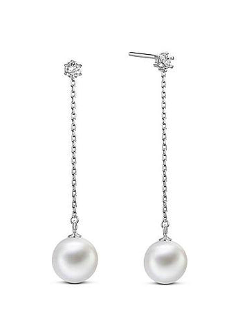 Popular AAA Zircon and Shell Pearl, Platinum 925 Sterling Silver Stud Earrings