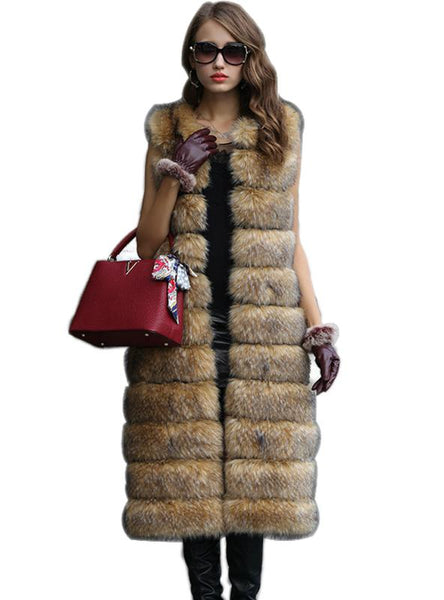 Women Long Solid Female Artificial Faux Fur Vest