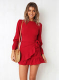 Slim Fit Strapping Long Sleeve Mini Dress