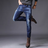 High Elastic Ripped Hole Jean Slim Fit Straight 