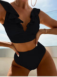 Lace V-neck Ruffled High Waist Bikini