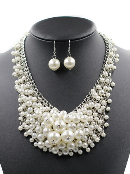 Necklace And Earrings Set Luxurious Pearl Chain 