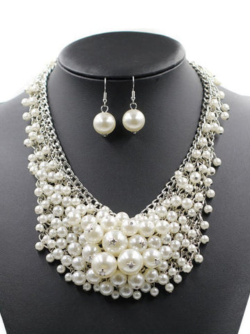 Necklace And Earrings Set Luxurious Pearl Chain 