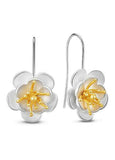 Plum Blossom with 24K Gold Plated Bud 925 Sterling Silver Hook Earrings
