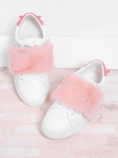 Cheap Faux Fur Decorated PU Sneakers With Cute Ears