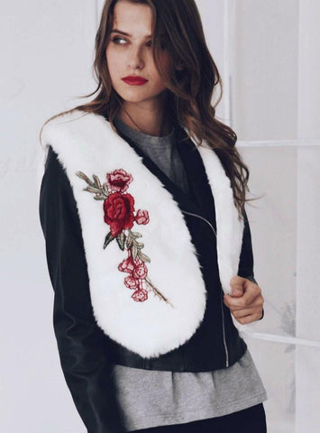 Short Embroidered Faux Fur Waistcoat