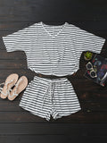 High Low Striped T-Shirt with Drawstring Shorts