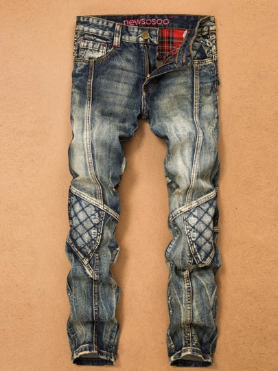 Men's Vogue Jeans Patchwork Hole Worn Straight 