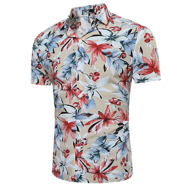 Turn Down Collar Designer Shirt for Men Flower Printing Short Sleeve 