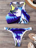 Palm High Neck Thong Bikini Set