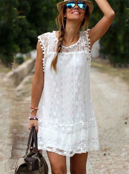 Beach Short Dress Tassel Black White Mini Lace Dress – Ncocon