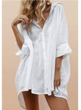 Three Quarter Sleeve Above Knee Loose Office Lady Solid Dresses