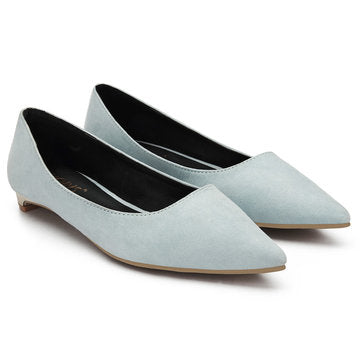 Fathion Light Blue Suede Pointed Toe Flat Shoes