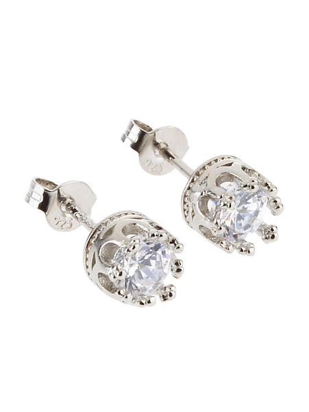 Cheap Silver Plated Rhinestone Crown Stud Earrings