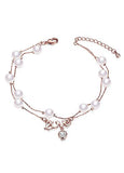  Love with Zircon and Faux Pearls, Rose Gold Gold Plated Layered Bracelet