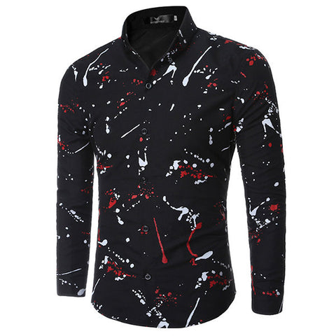Long Sleeve Turn Down Collar Designer Dress Shirt for Men Printing Slim Fit Formal Casual 