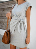 POPULAR PURE COLOR TIE-IN WAIST PREGNANT WOMEN'S DRESS