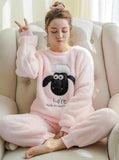 FASHION PINK SHEEP PYJAMAS SETS THICK VELVET SUIT