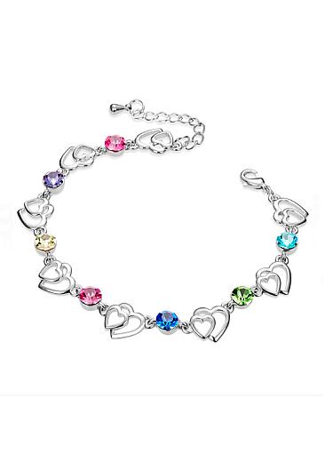 Pretty Hearts with Multicolor Austrian Crystals, Platinum Plated Bracelet 