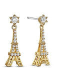 Hot Sale Micro Pave AAA Zirconia Tower, Golden 18K Gold Plated Stud Earrings