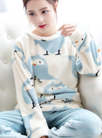 WOMEN BLUE PYJAMAS SETS THICK VELVET SUIT