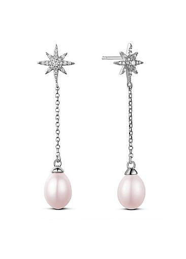 Micro Pave AAA Zircon Sun with Fresh Water Pearl 925 Sterling Silver Stud Earrings
