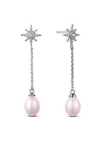 Micro Pave AAA Zircon Sun with Fresh Water Pearl 925 Sterling Silver Stud Earrings