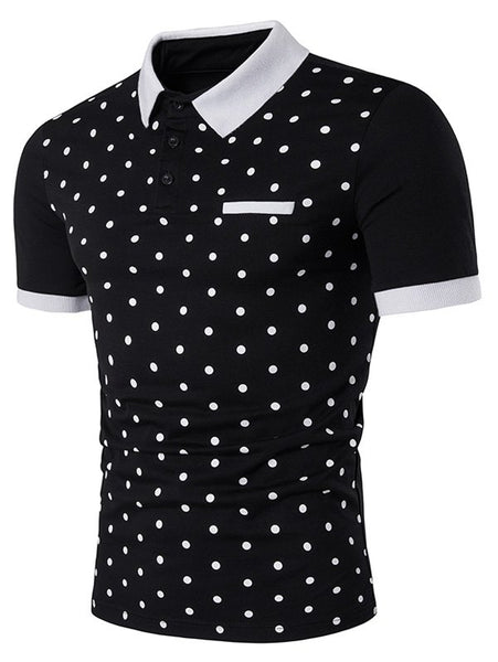 Formal Edging Short Sleeve Polka Dot Print Polo T-Shirt
